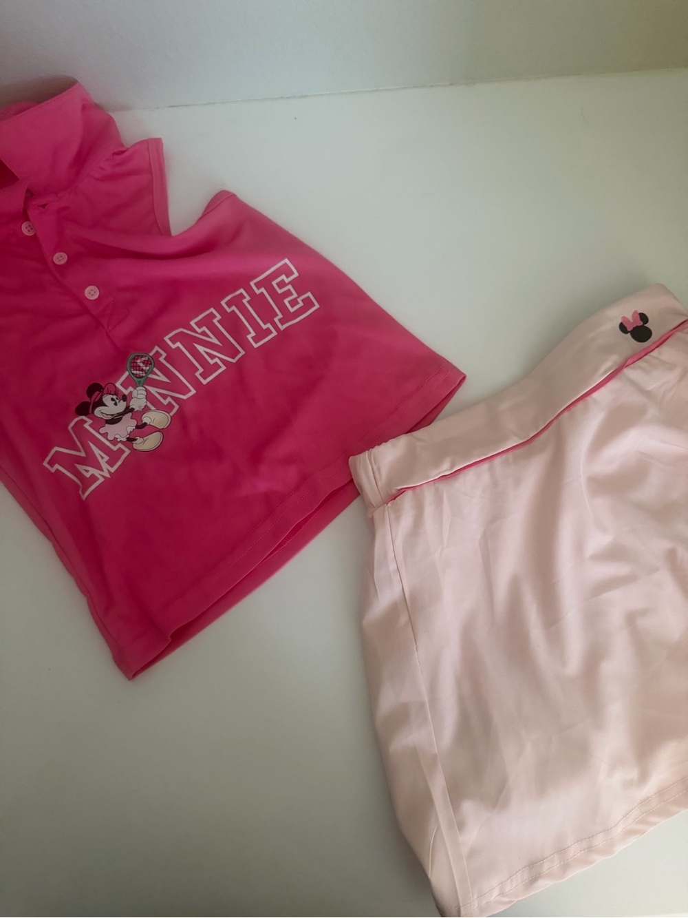 Disney Girls' Minnie Polo and Light Pink Skort preppy athleisure tennis set
